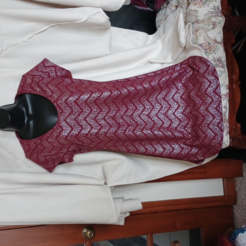 French Atmosphere Silver and Maroon Dress Large, cute hem detail
